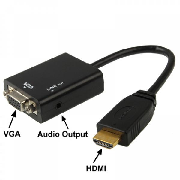  HDMI to VGA + Audio  1080p  15 \" 3